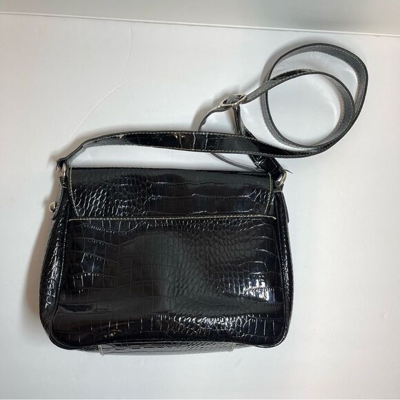 Liz & Co Black Croc Embossed Faux Leather Crossbody Bag Purse - Picture 5 of 11